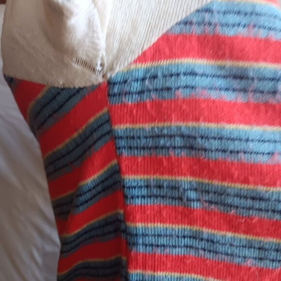 Vintage Small 1970's Hoody T-shirt Top Hippy Striped With Scoop Neck - Picture 4 of 6